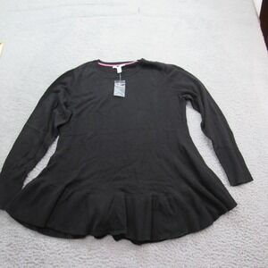 Isaac Mizrahi Live! Black Ruffle Hem Long Sleeve‎ Knit Top Womens Size M
